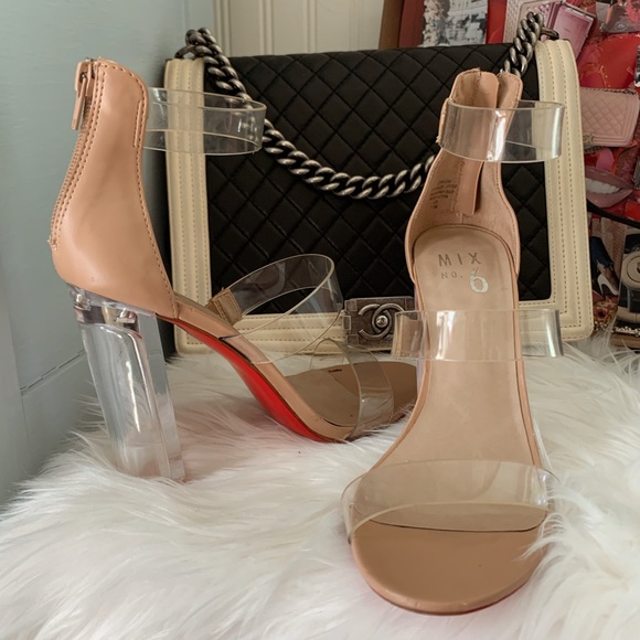 red bottom clear heels
